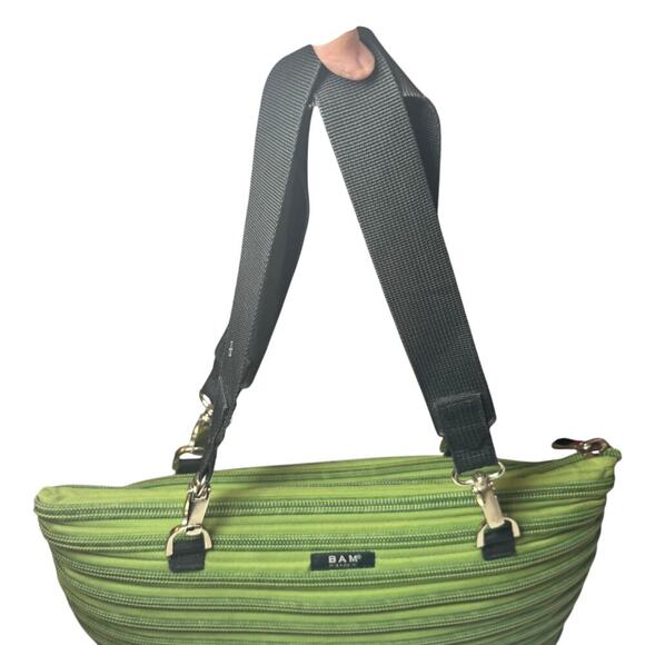 Green BAM bag original zipper purse 15 inch green flat bottom Tote travel modern - Picture 9 of 9